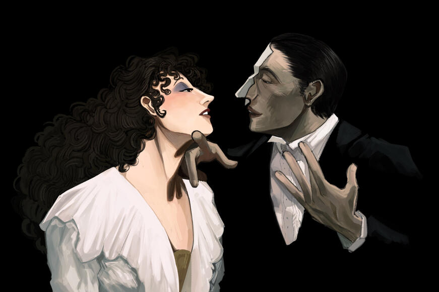 Study of Sarah Brightman as Christine Daaé and Michael Crawford as The Phantom (The Phantom Of The Opera)